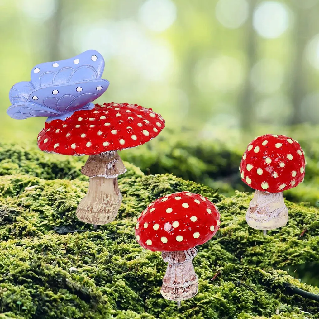 Décoration Champignons pour Pelouse et Terrasse Ornement Extérieur Rouge