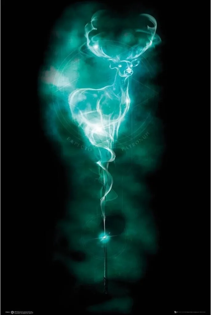 Décoration murale Harry Potter Patronus cerf lumineux bleu et noir