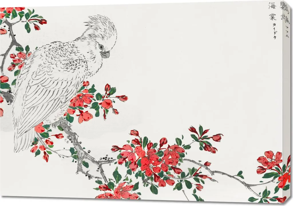 Grand Tableau de Salon 100x70 cm : Style Japonais Vintage Parrot Pyrus