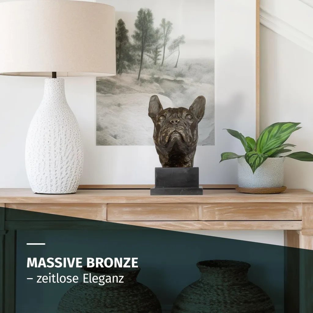 Buste de Chien Bouledogue en Bronze Véritable et Marbre, Objet de Déco - 3