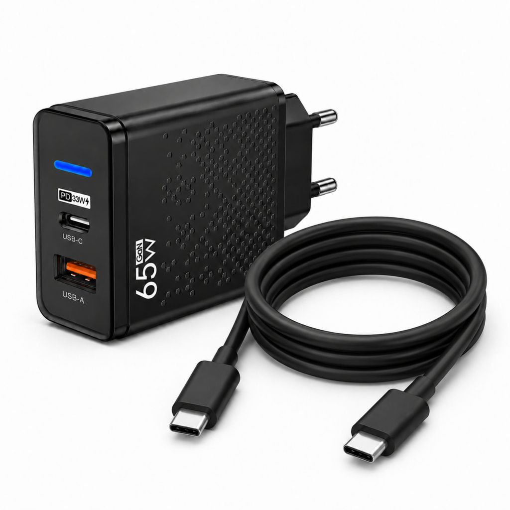 65W USB-C GaN Ladegerät mit 2m USB-C Ladekabel (20W) – Produktbild 