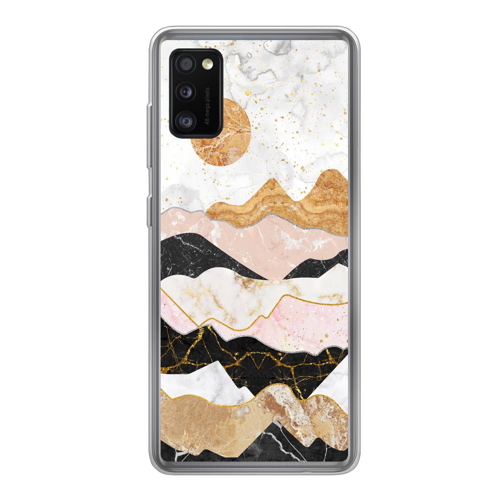 MuchoWow Handyhülle Schutzhülle Hülle für Samsung Galaxy A41 Marmor - Gold - Pastell Silikon Softcase Handy Hülle - Mobiltelefon