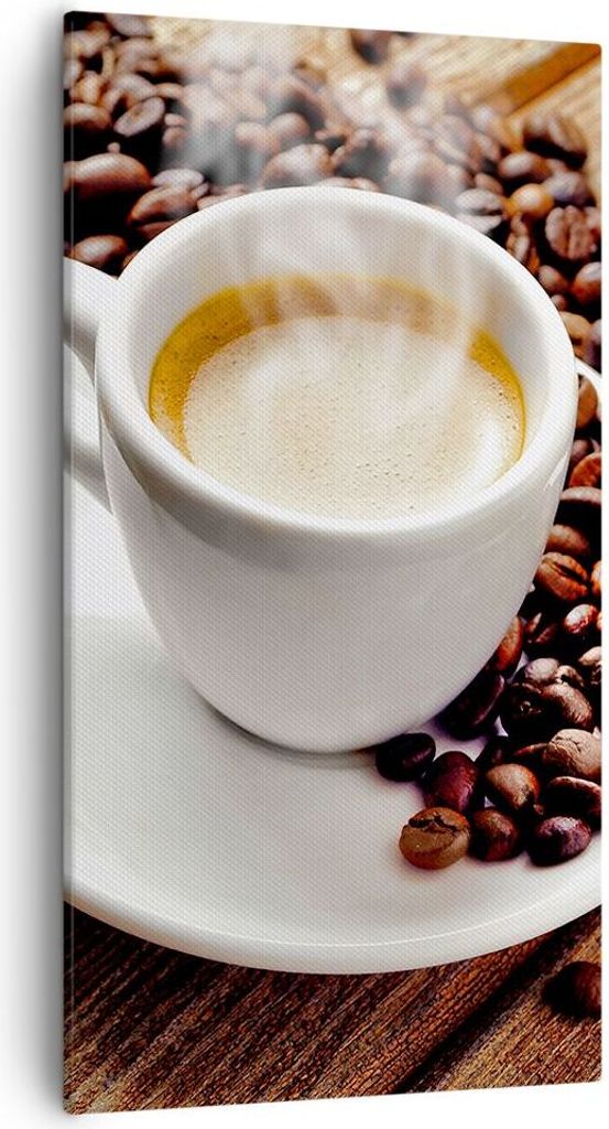 Bild auf Leinwand - Leinwandbild - Kaffee Tasse Espresso heiß - 55x100cm - Wand Bild - Wanddeko - Leinwanddruck - Bilder - Kunstdruck - Wanddekora...