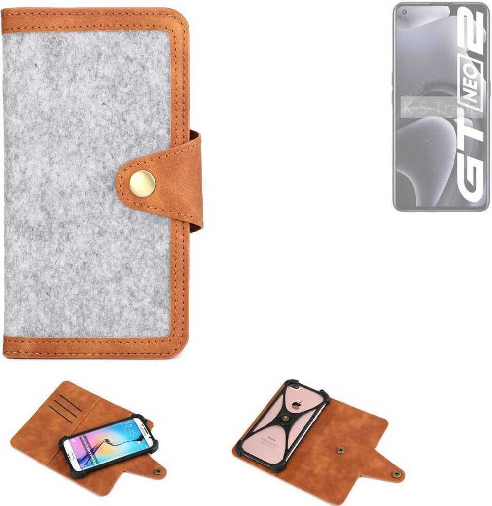 K-S-Trade Handyhülle kompatibel mit Realme Gt Neo 2 Schutzhülle Filz-Hülle Kunst-Leder hellgrau braun (1x)