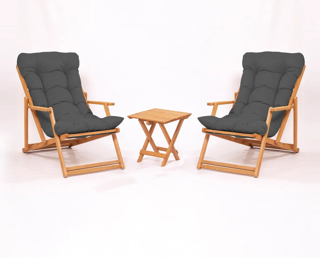 Skye Decor My007 Ensemble Table et Chaises de Jardin 3 Pièces Gris Bois