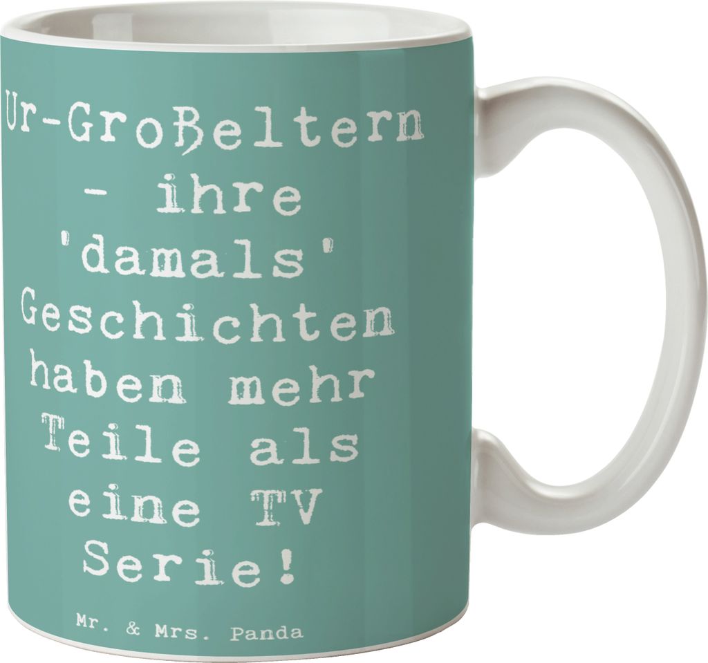 Mr. & Mrs. Panda Trinkbecher Spruch Ur-Großeltern Geschichten - Meeresbrise - Geschenk, Familie, Humor, Verwandte, Erzählungen, Tasse, Pott, Teet...