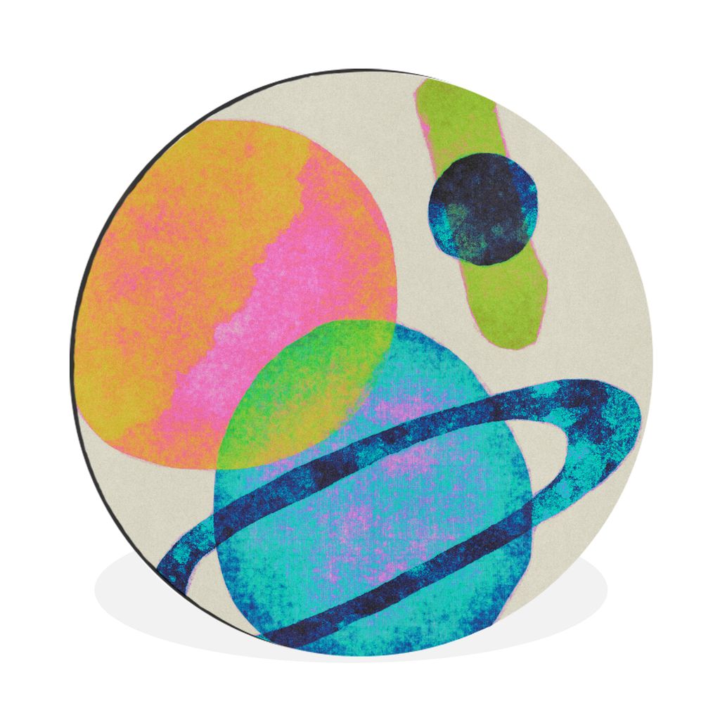 MuchoWow Aluminium Wandkreis Planeten - Abstrakt - Neon - Farbe Ø 90 cm Wanddeko Modern Wohnzimmer - Mauerkreis - Wandbilder - Runde Bild - Bild...