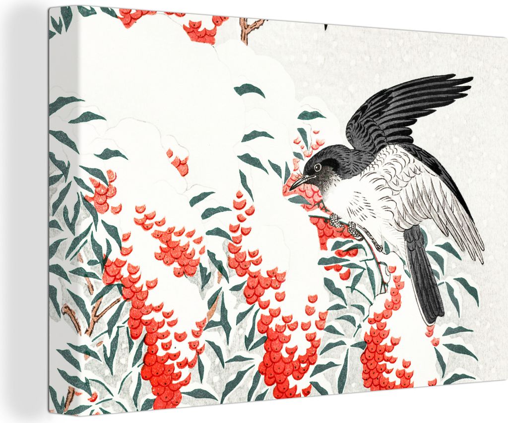 OneMillionCanvasses - Leinwandbilder - 150x100 cm, Vogel - Beere - Japanisch, Wandbilder Kunstdruck Wanddekoration - Foto auf Leinwand - Gemälde...