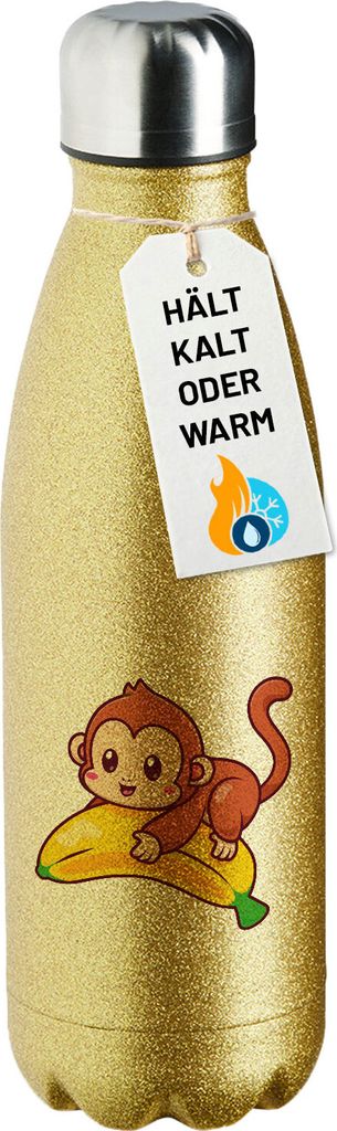 Huuraa Trinkflasche Süßer Affe Comic 500ml Gold Edelstahl Wasserflasche Trinkflasche Geschenkidee