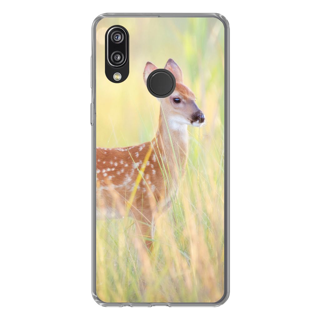 MuchoWow Handyhülle Schutzhülle Hülle für Huawei P20 Lite (2020) Hirsche - Gras - Grün Silikon Softcase Handy Hülle - Kartenhalter