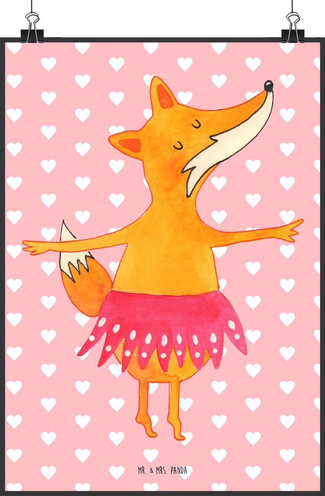 Mr. & Mrs. Panda Bild Fuchs Ballerina DIN A2 - Rot Pastell - Geschenk, drucke, Plakat, Wandbild, Party, Kunstdruck, Tanzen, Tänzer, wanddeko, Gebu...