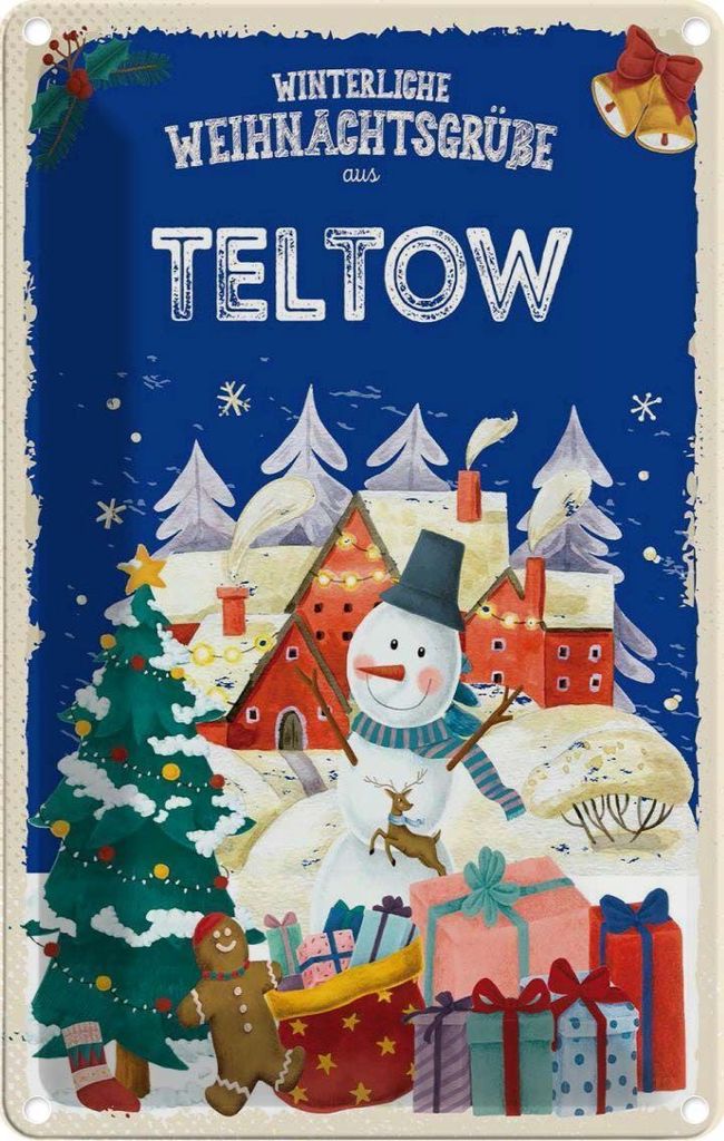vianmo Blechschild 18x12 cm Weihnachtsgrüße aus TELTOW Weihnachten
