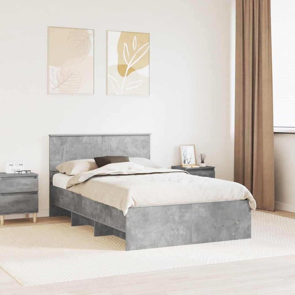 Maison Exclusive - Bettrahmen mit Kopfteil Beton Grau 137 x 203 cm Holzwerkstoff