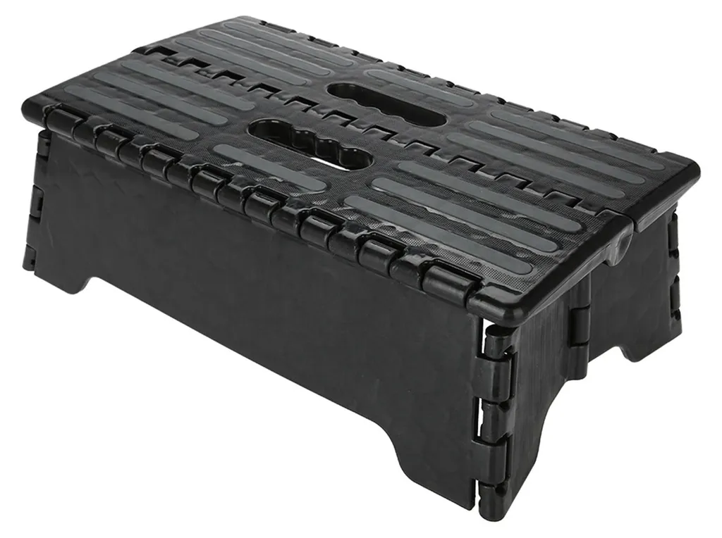 Tabouret Pliable Noir Antidérapant - 22cm de Hauteur - Compact et Portable
