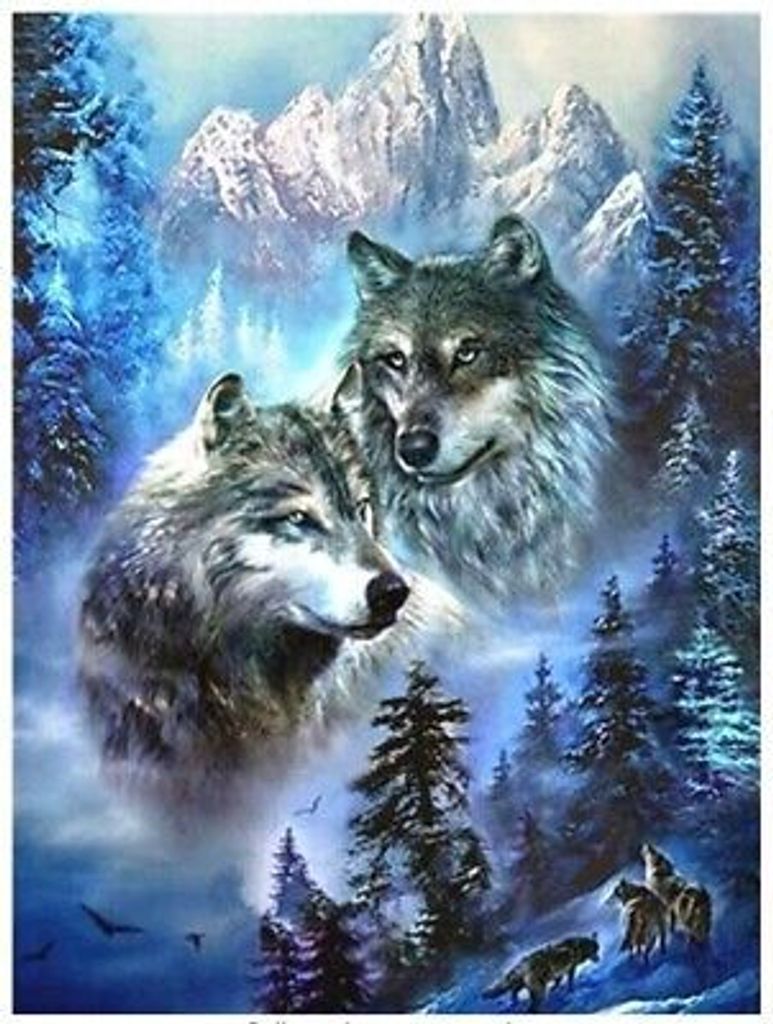 40x30 Diamanten Malerei Zum Selbermachen DIY Diamond Painting Wölfe in Bergen