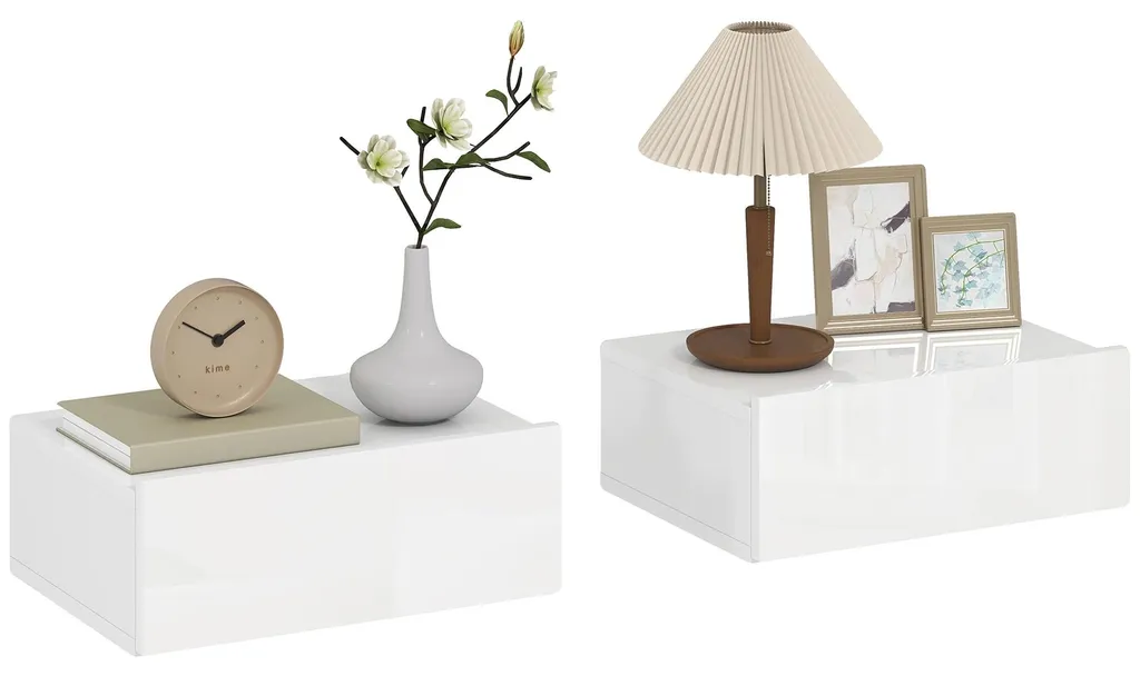 Table de nuit murale design blanc laqué 40cm, gain de place et robuste