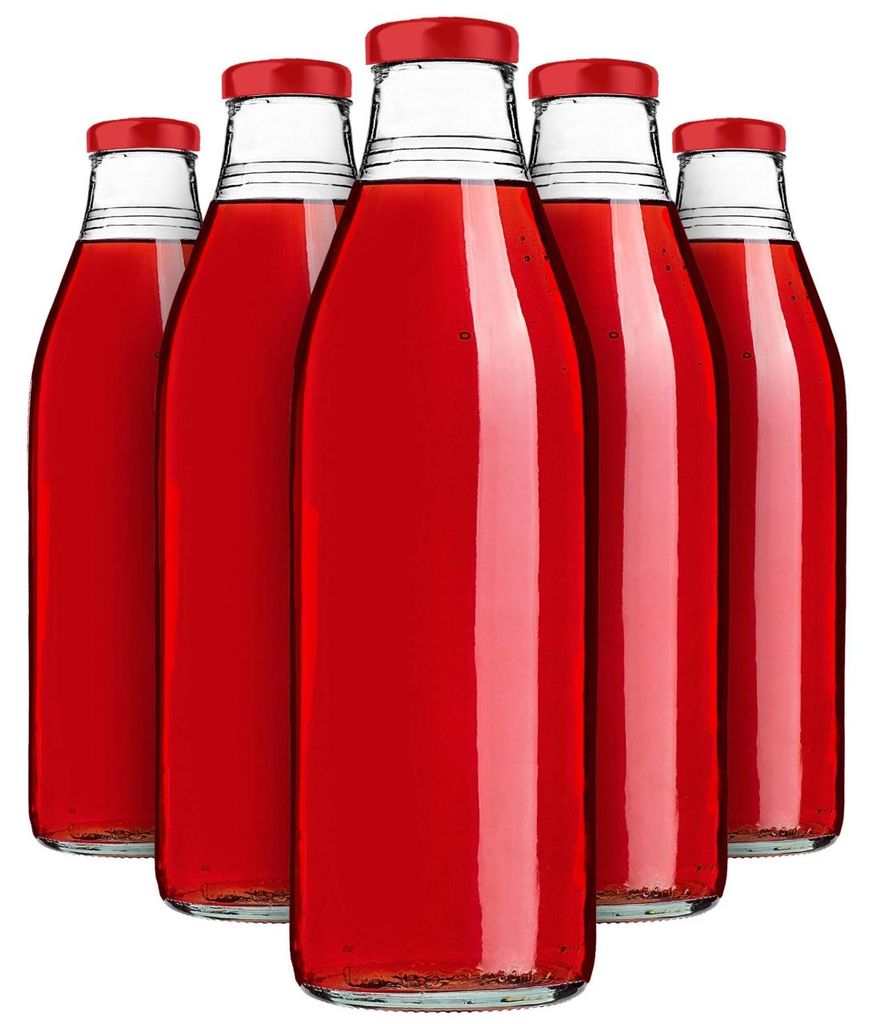KADAX sapflessen, 1 liter, 20 stuks, rood, glazen flessen Productafbeelding 