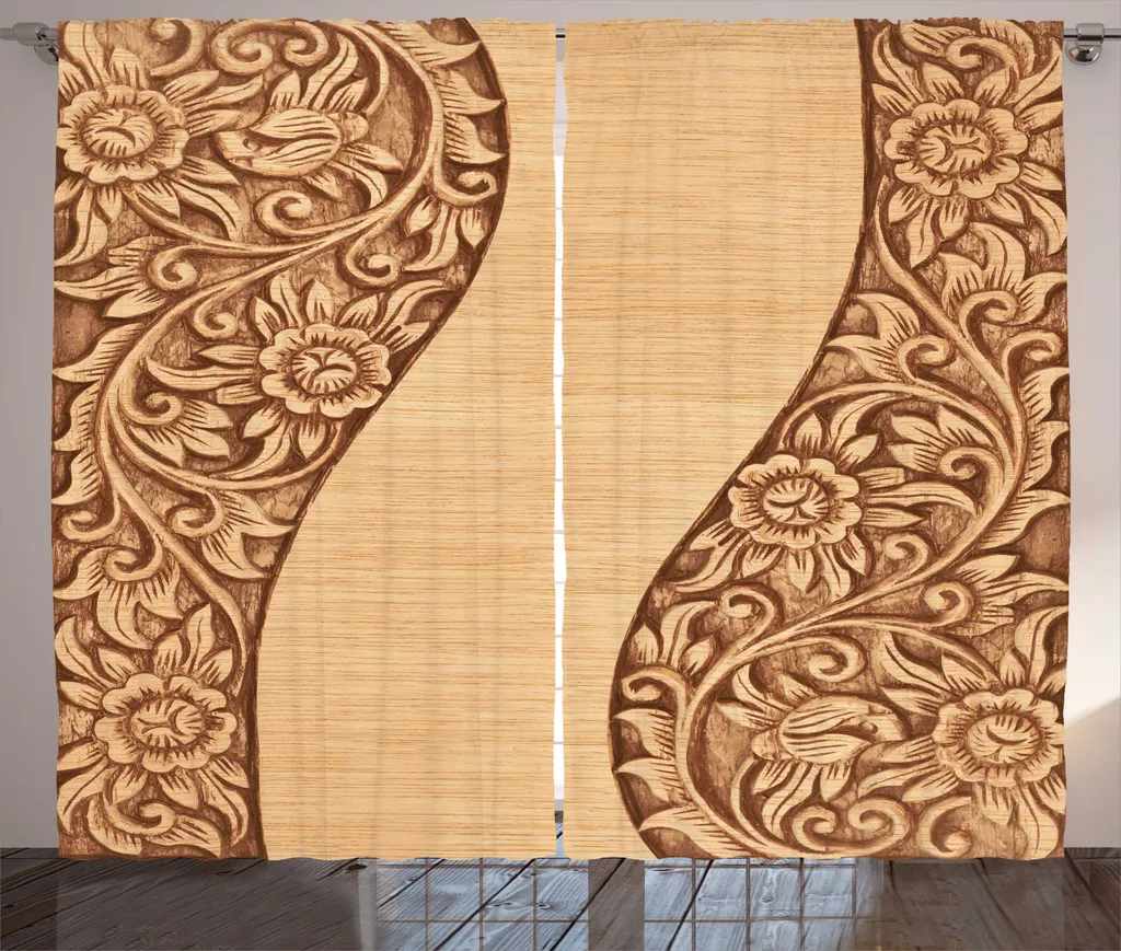 Rideaux à Fronces Motif Bois et Fleurs pour Chambre à Coucher 280x225