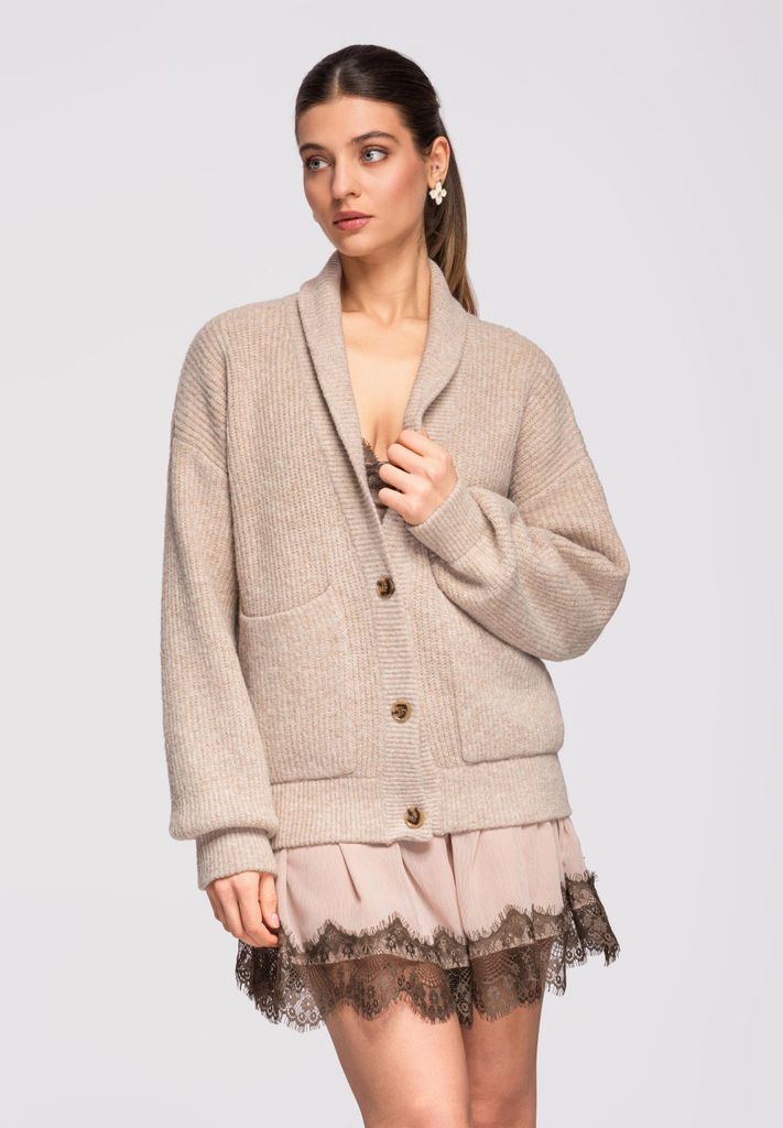 LARICA Strickpullover Oversize Schalkragen Damen Strickjacke OW-SWCD-0104 beige ONESIZE