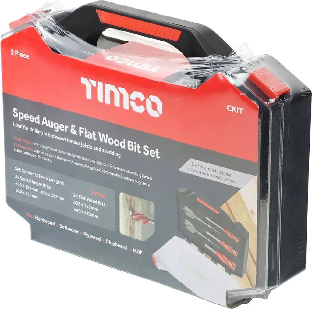 Timco Kit de 5 mèches à bois plates rapides pour travaux de charpente