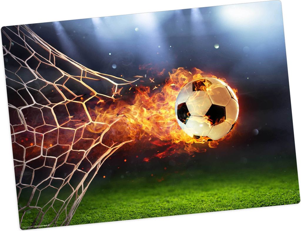 Tischset | Platzset abwaschbar für Kinder – Flammender Fußball mit Feuerschweif – 44 x 32 cm – premium Vinyl – Germany – Jungen
