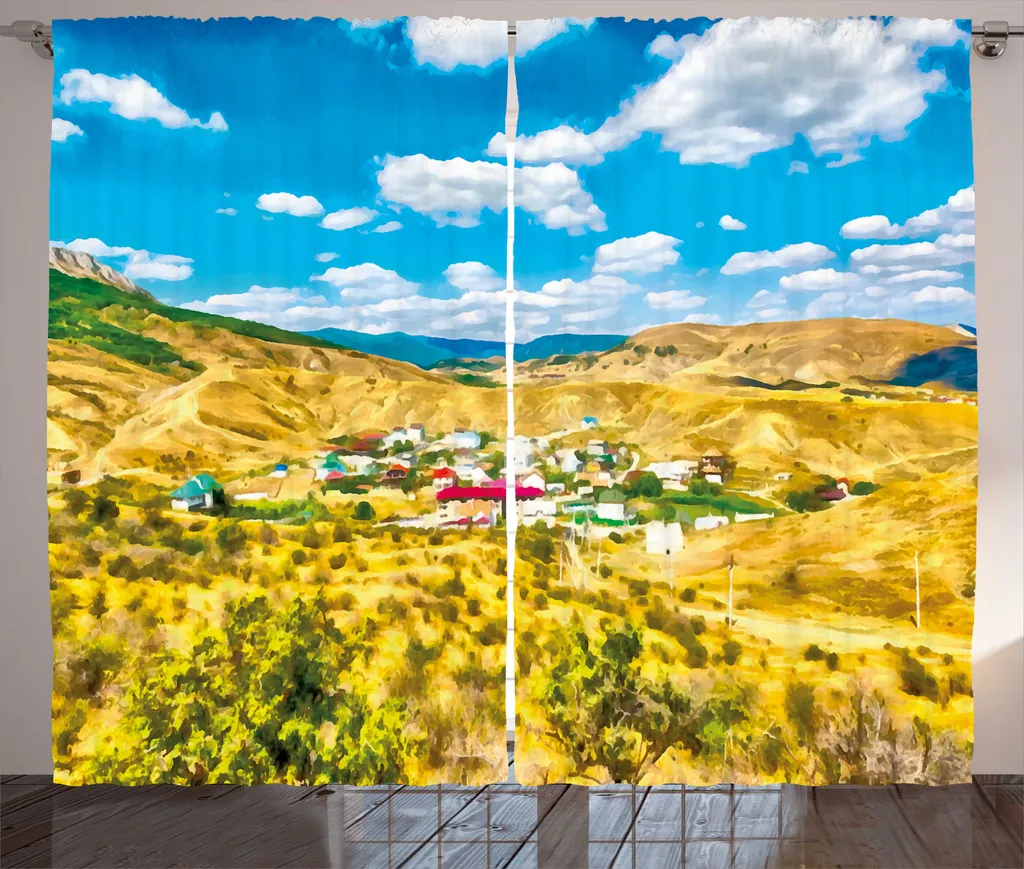 Rideau Paysage de Montagne avec Crochets 280x225 cm Tissu Résistant