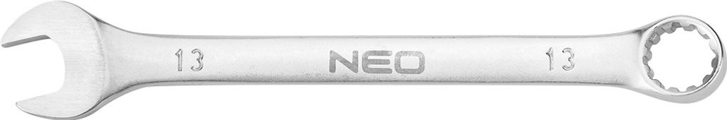 NEO TOOLS Ring-Maulschlüssel 13 x 170 mm, CrV-Stahl, DIN3113, Durchdrückung, satiniert, polierter Kopf gebogen unter dem Winkel 15°, M+T