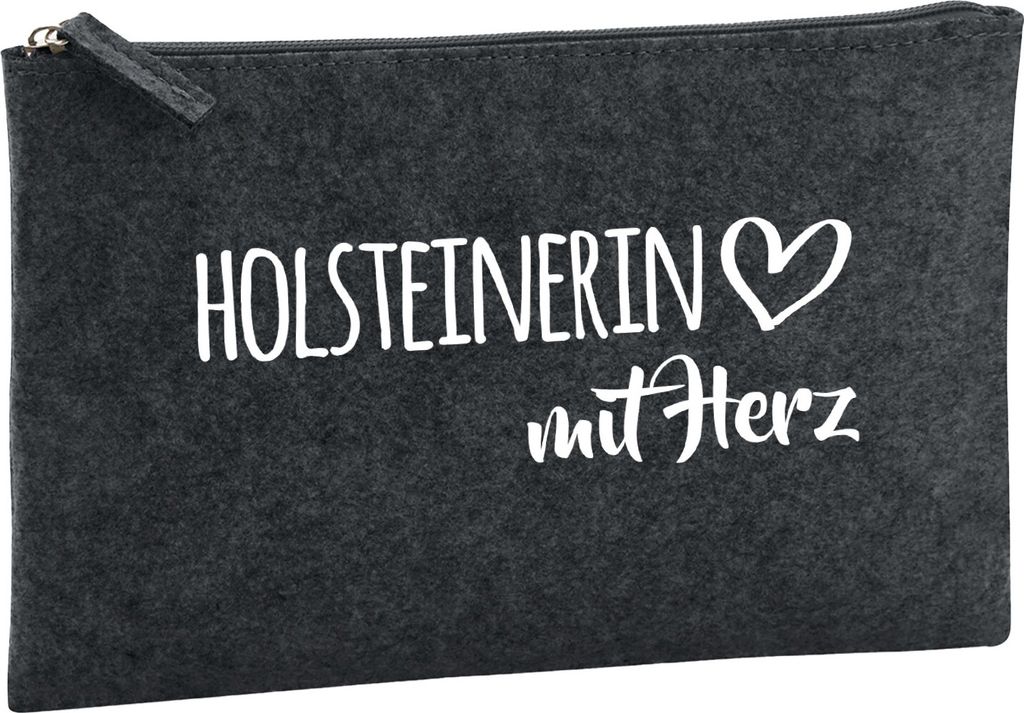 Huuraa Kulturbeutel Holsteinerin mit Herz 1 Liter Charcoal Filz Kosmetiktasche Geschenkidee
