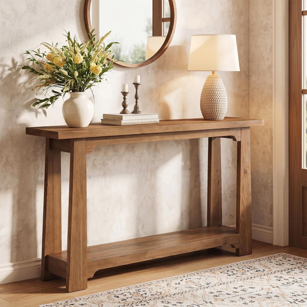 Console en bois massif de 140 cm, table étroite pour Image du produit 