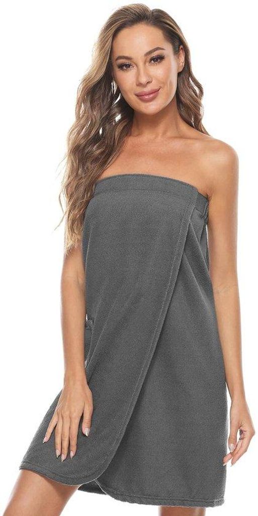 Sauna-Handtuch für Damen in Grau XL mit Tasche und Klettverschluss