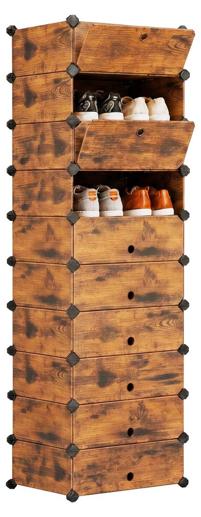 Relaxdays Schuhregal, 10 Fächer mit Klappe, Stecksystem, Produktbild 