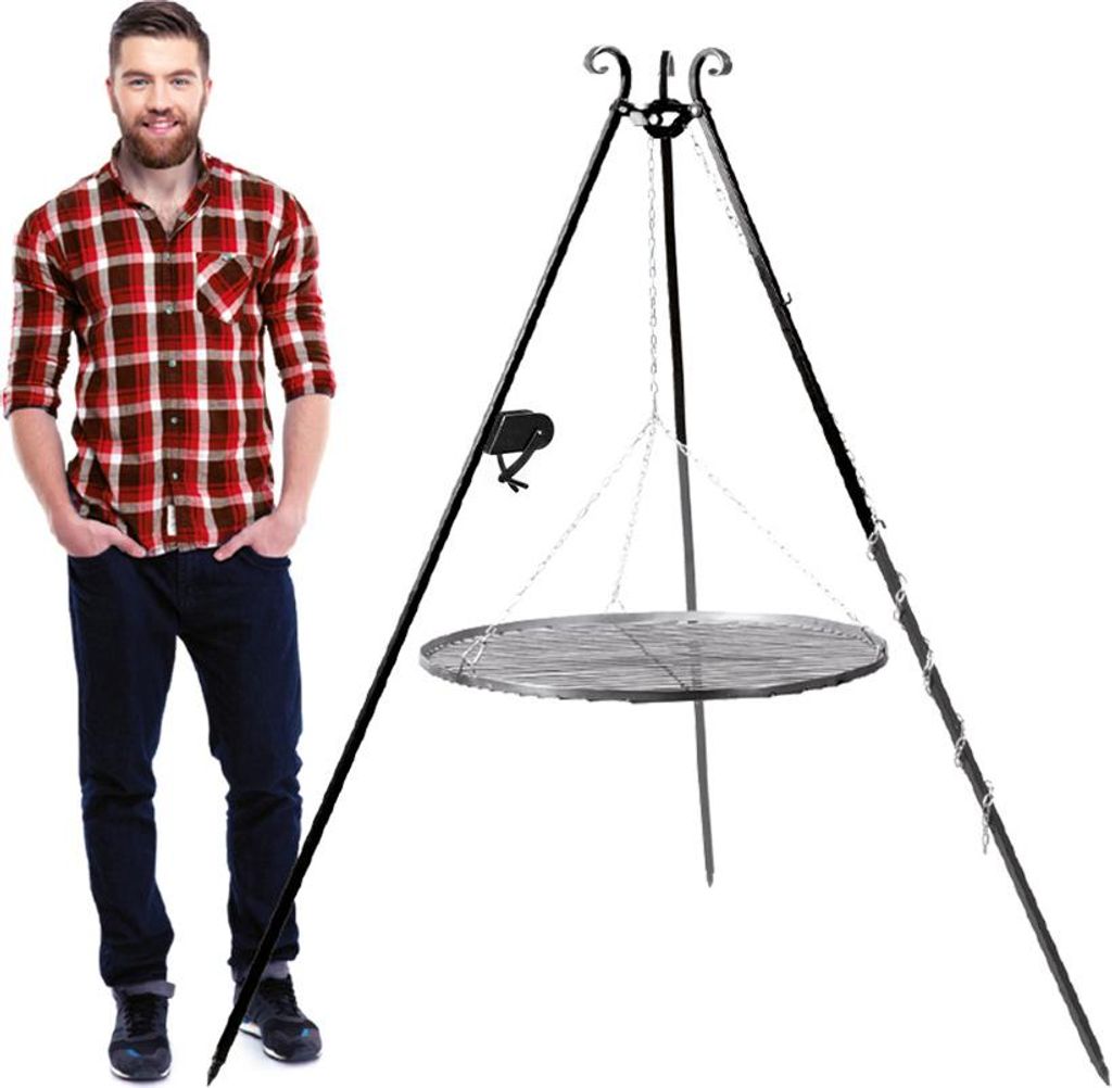 CookKing Stahl Schwenkgrill Dreibein mit Kurbel + Kettenset Schwarz 180 cm