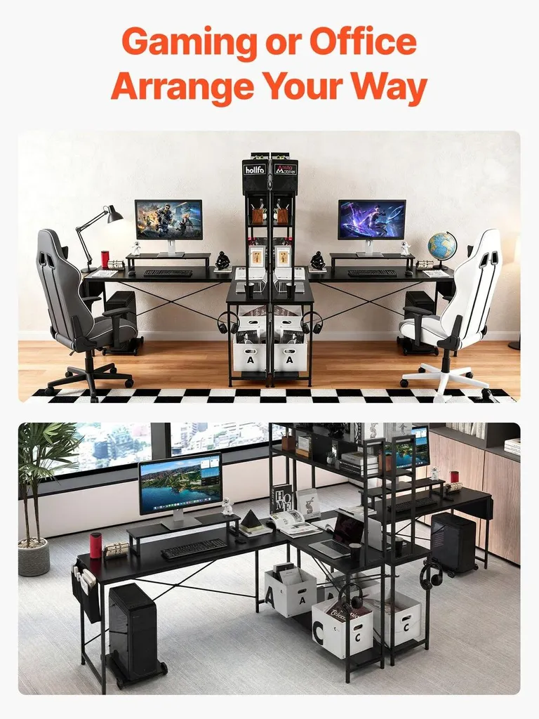 Bureau d'ordinateur en L 170cm avec support d'écran, table d'angle réversible - 7