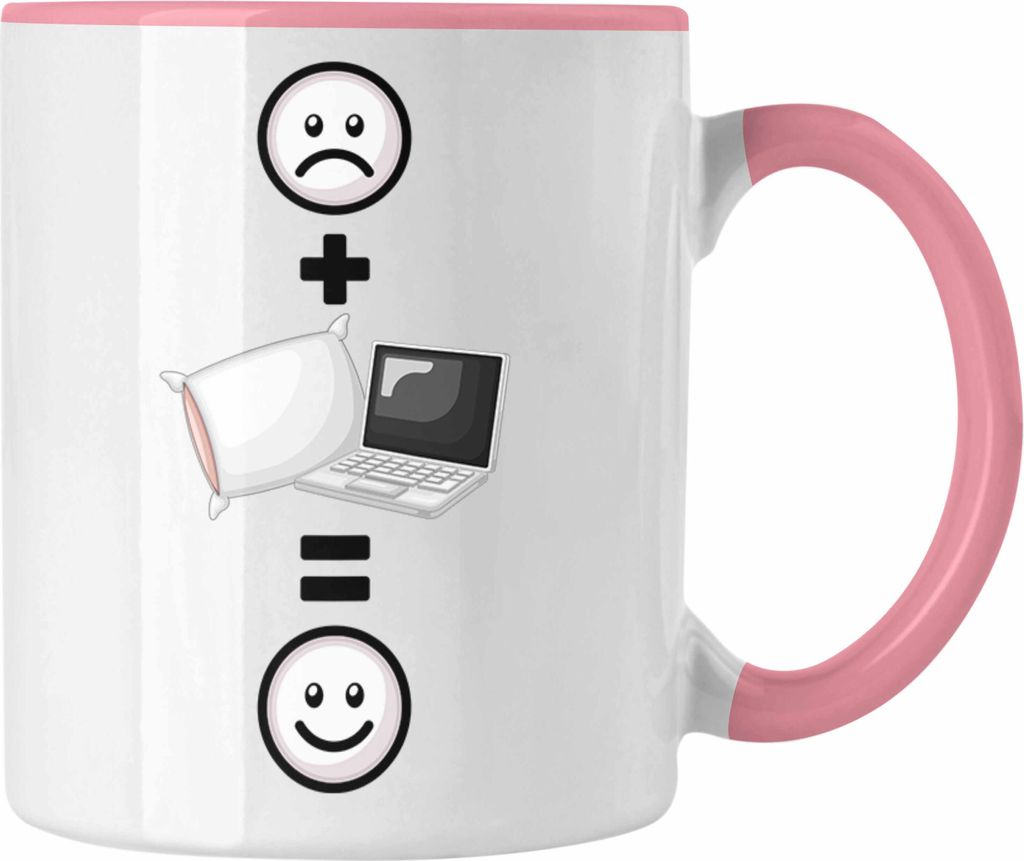 Trendation - Homeoffice Tasse Geschenk für Home Office Liebhaber Lustige Geschenkidee :( + Homeoffice = :) Geburtstag (Rosa)
