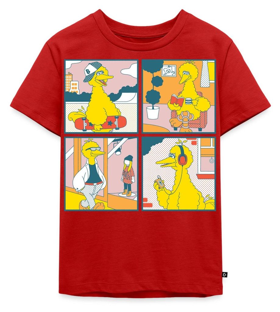 Spreadshirt Sesamstraße Bibo Comic Kacheln Kinder Premium T-Shirt, 110/116 (4 Jahre), Rot