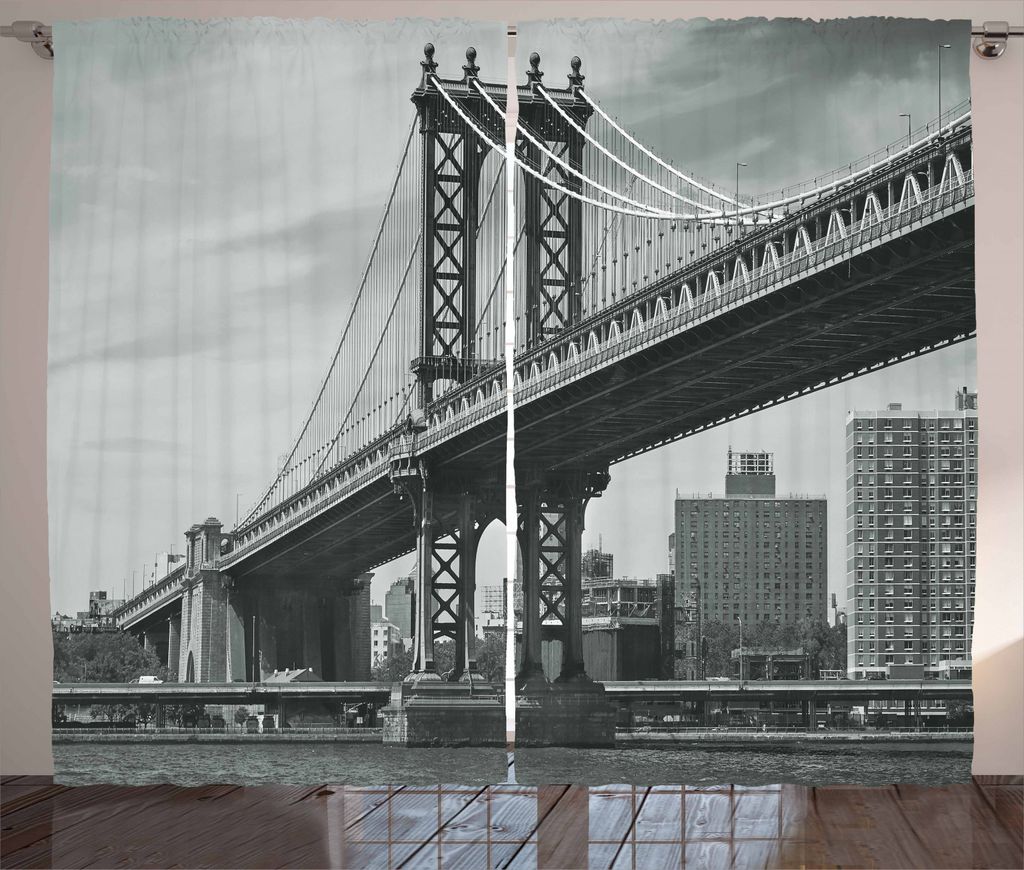 ABAKUHAUS Jahrgang Rustikaler Vorhang, Brücke in New York City, Wohnzimmer Universalband Gardinen mit Schlaufen und Haken, 280 x 245 cm, Grau
