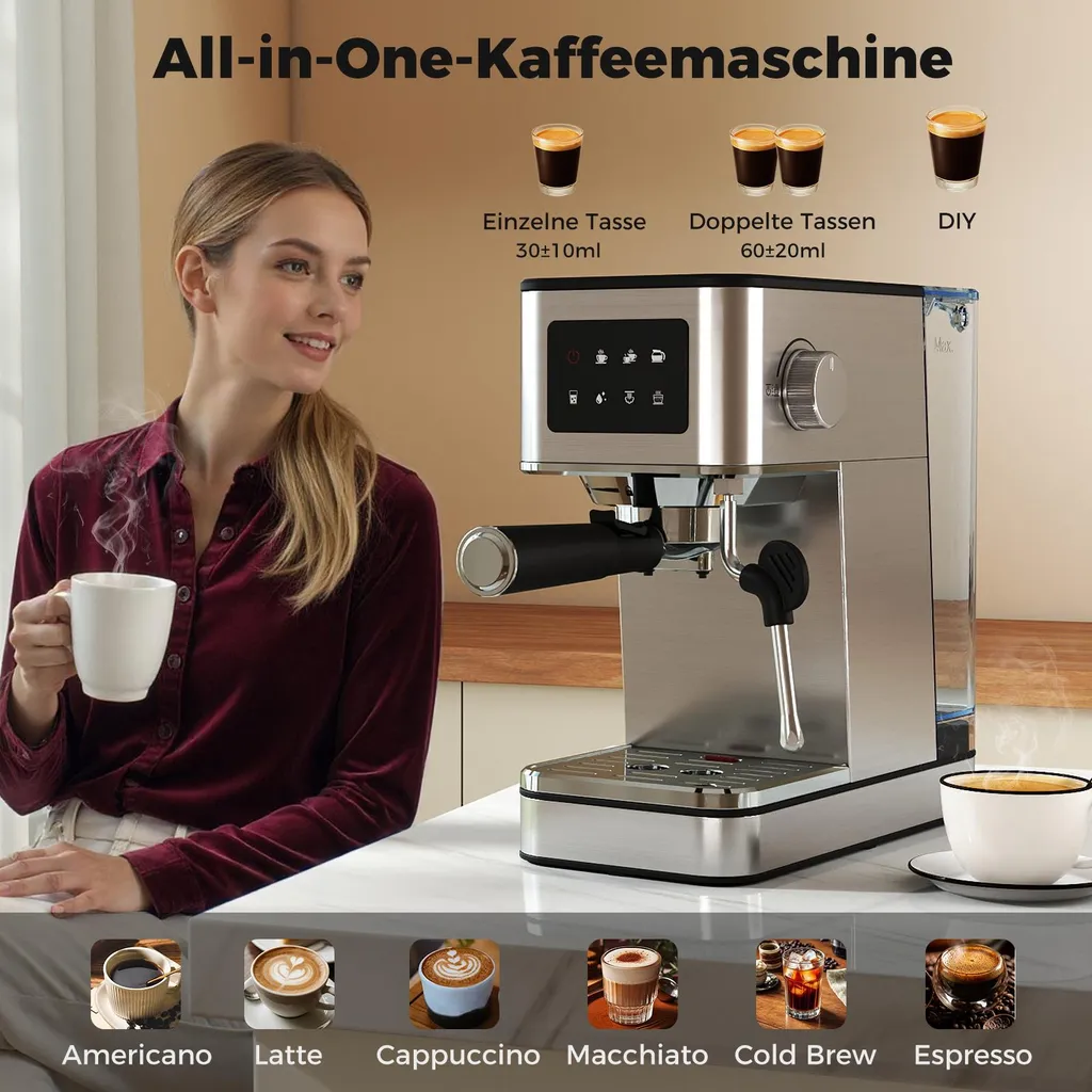 Machine à café espresso pour cappuccino maison avec mousseur à lait