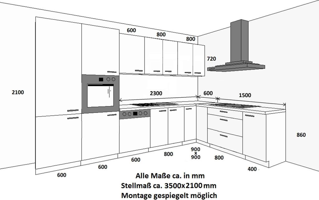 STILO 350x210 cm Küche Küchenzeile Küchenblock Eckküche Produktbild 7