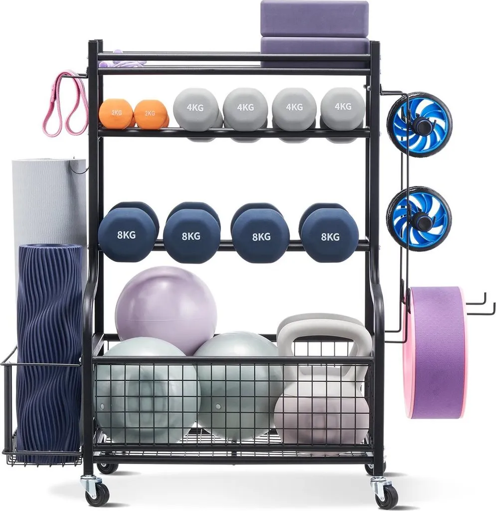 Support tapis de yoga robuste en acier avec étagères pour haltères pro
