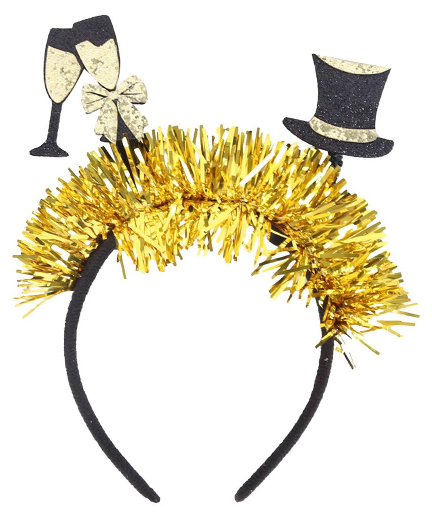 Neujahrsstirnband 2026 mit Zahlenlogo, schwarz-goldenem Paillettenmuster, verziert mit einem Luftschlangenmuster, Haarreif, Symbol für Teamzusamme...