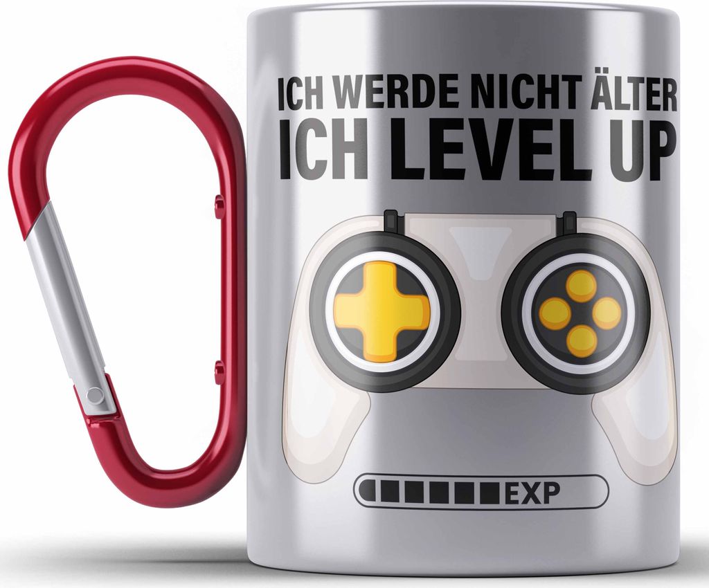 Trendation - Geburtstag Geschenk für Gamer Edelstahl Tasse Karabiner Geburtstagsgeschenk Zocker Gaming Ich Werde Nicht Älter Ich Level Up Geschen...