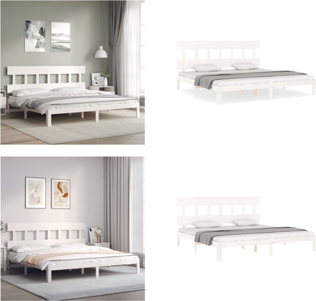 vidaXL Massivholzbett mit Kopfteil Weiß 200x200 cm - Bettgestell - Bettgestelle - Bettrahmen - Bett