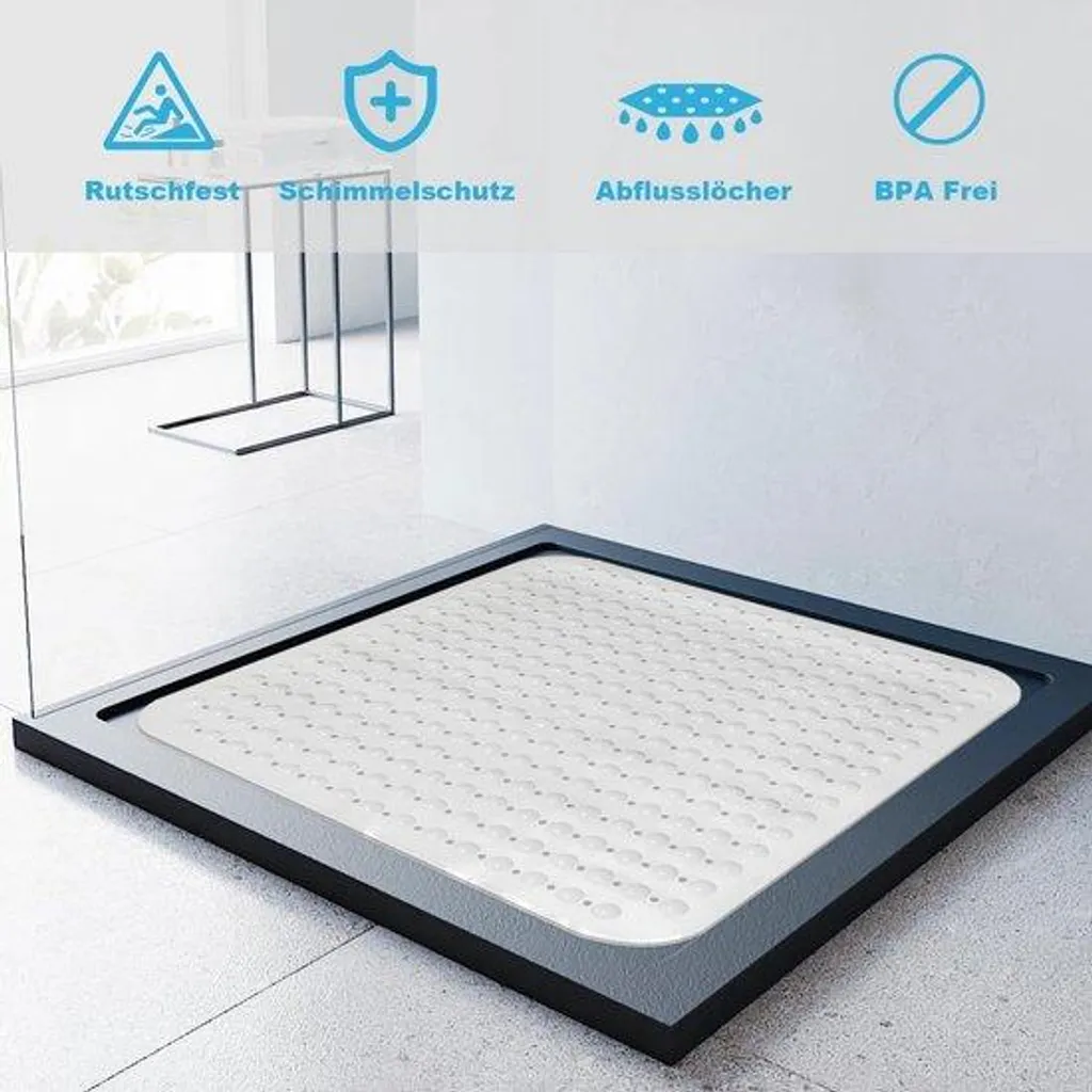 Tapis de douche carré 80x80 antidérapant et absorbant en chenille luxe