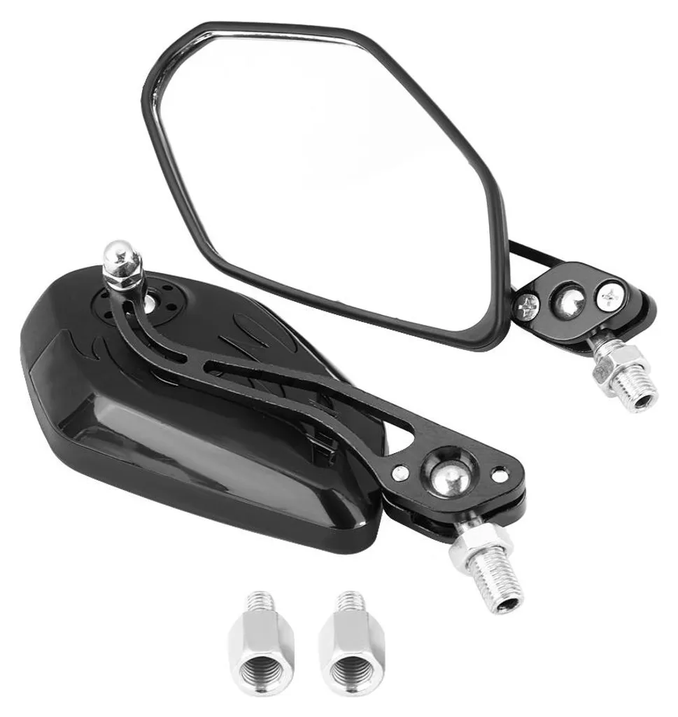 Rétroviseur Latéral Anti-Vibration Aluminium Noir - Adaptateur 8mm et 10mm