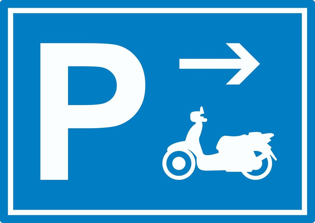 Motorroller Parkplatz mit Richtungspfeil rechts Aufkleber waagerecht A5 (148x210mm)