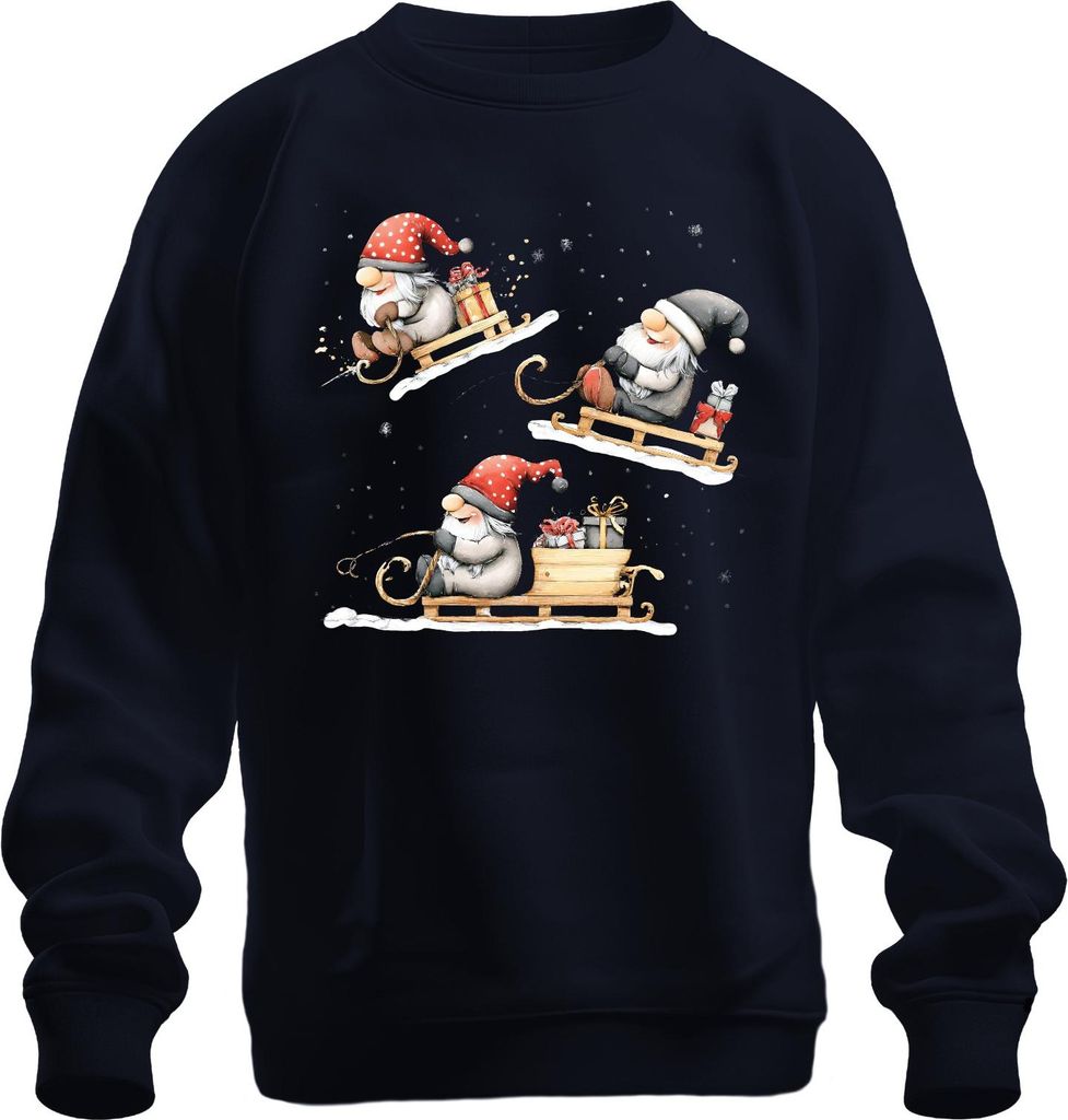 Weihnachtswichtel Schlitten Geschenke Winter niedlich Retro Uni Sweatshirt Pullover, Navy, 3XL