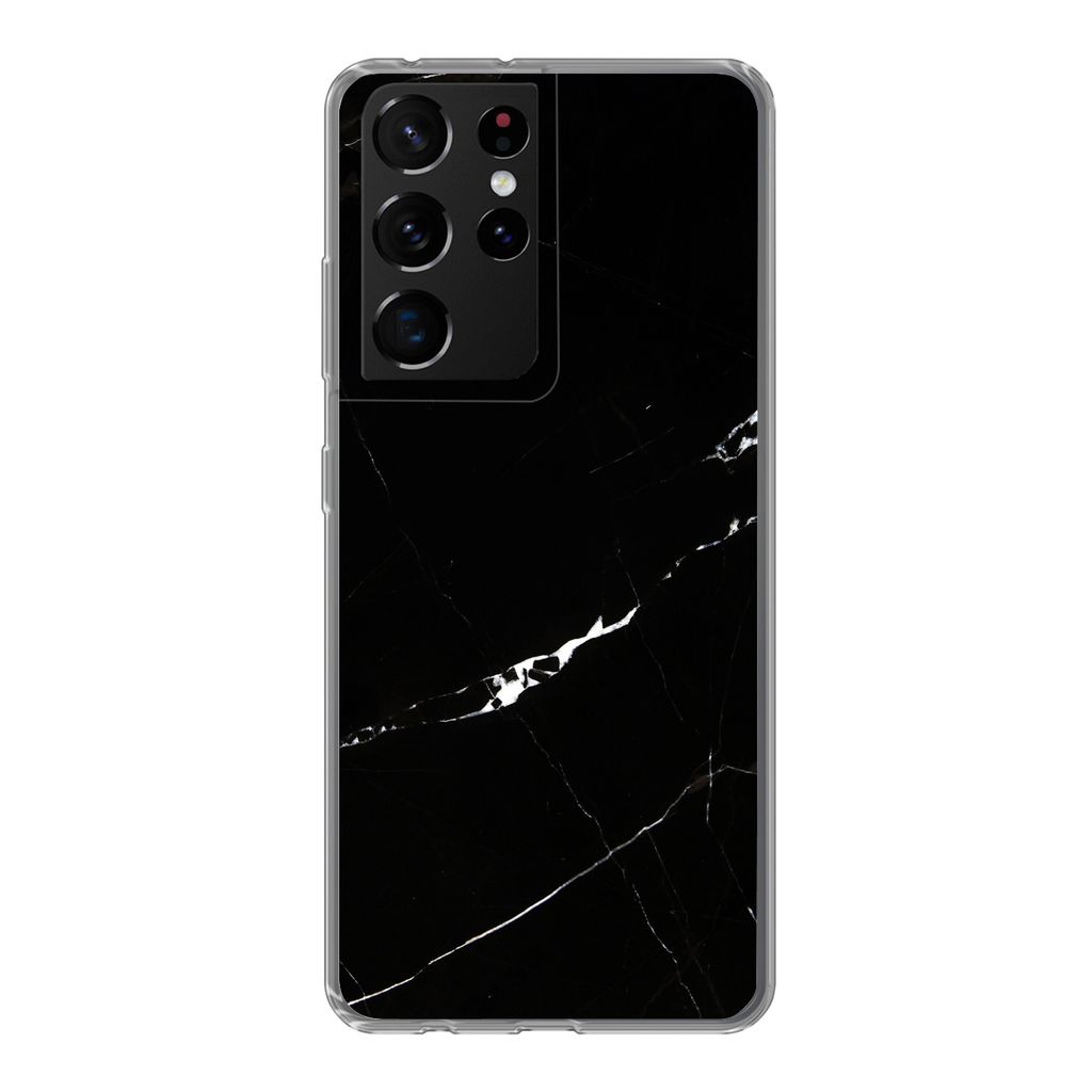 MuchoWow Handyhülle Schutzhülle Hülle für Samsung Galaxy S21 Ultra Marmor - Schwarz - Natursteine Silikon Softcase Handy Hülle - Mobiltelefon