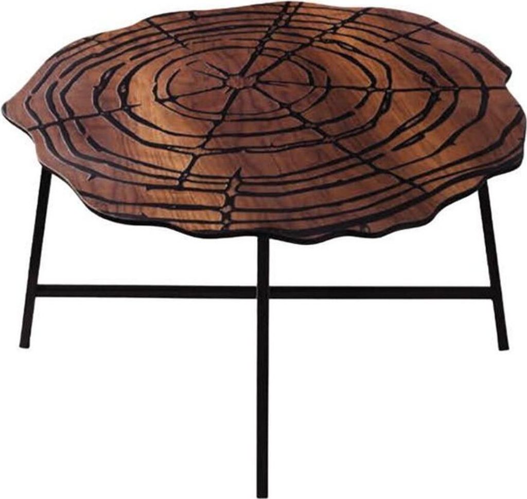 Sofatisch Beistelltisch Couchtisch Rund Holz Edelstahl Original Braun