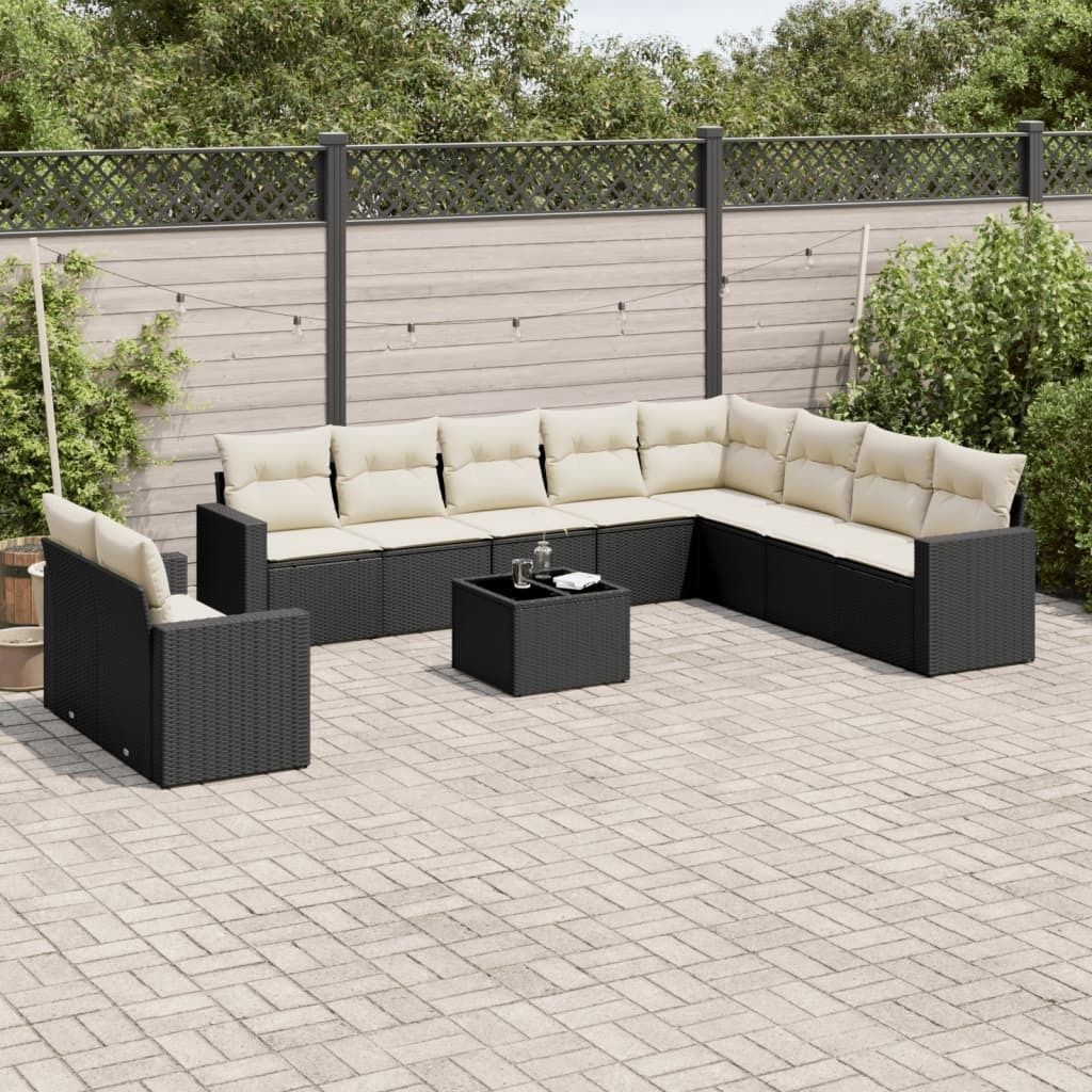 Maison Exclusive - 11-tlg. Garten-Sofagarnitur mit Kissen Schwarz Poly Rattan