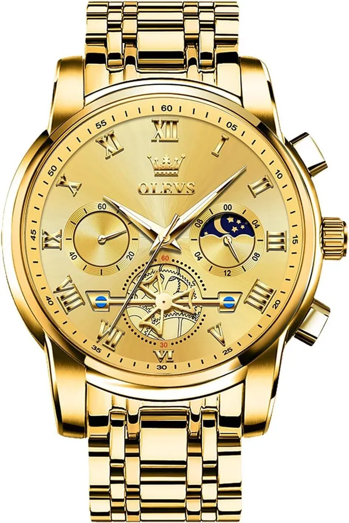 Orologio Uomo OLEVS Fasi Lunari - Eleganza Impermeabile in Acciaio